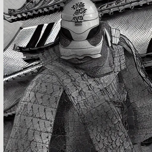 Image similar to 'a sketch to a samurai in ink manga panel ,octane render, artstation , highly detailded'