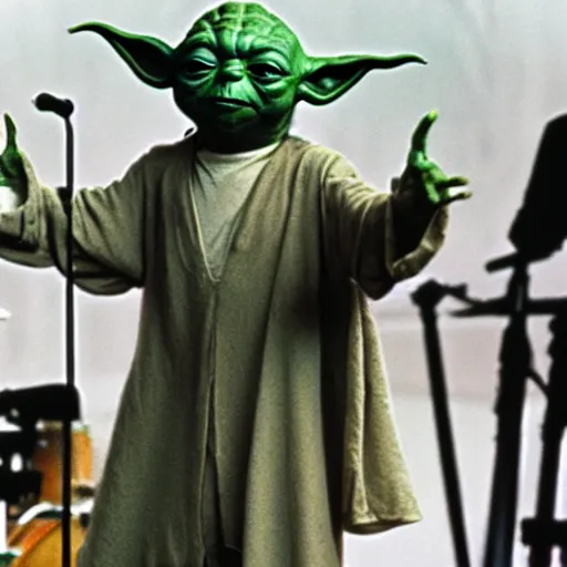 Image similar to yoda performing at woodstock