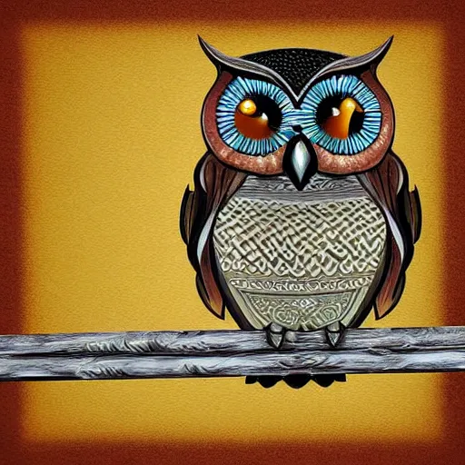 Image similar to owl playing pan flute, digital art