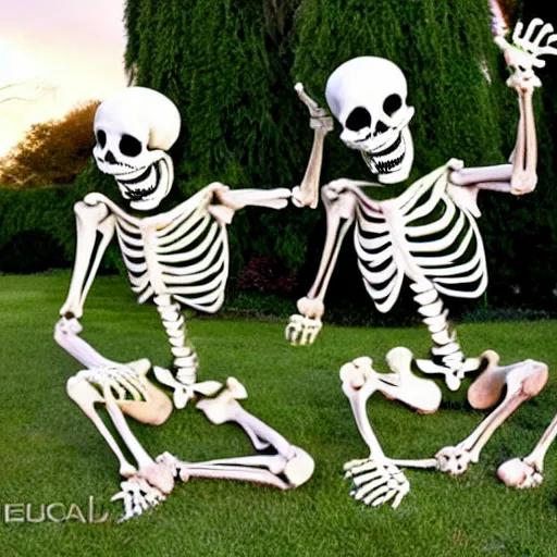 Prompt: skeletons disney style dancing in graveyard party happy