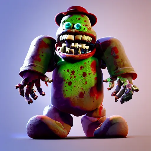 Prompt: “concept art of zombie, style of five nights at Freddy’s + clash royale + plants vs zombies, octane render”