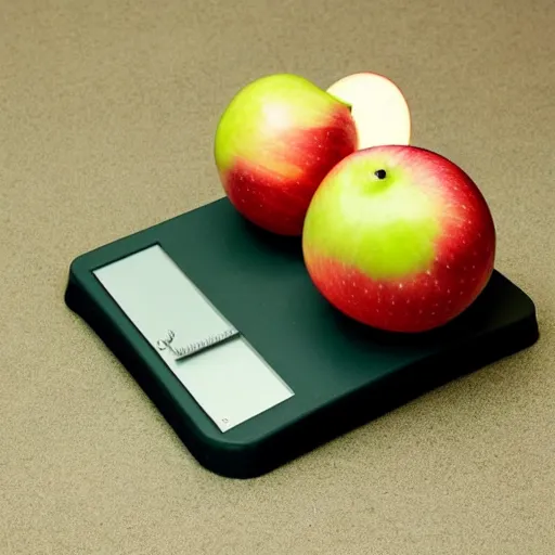 Image similar to set of balance scales with one apple in one side and one onion in the other