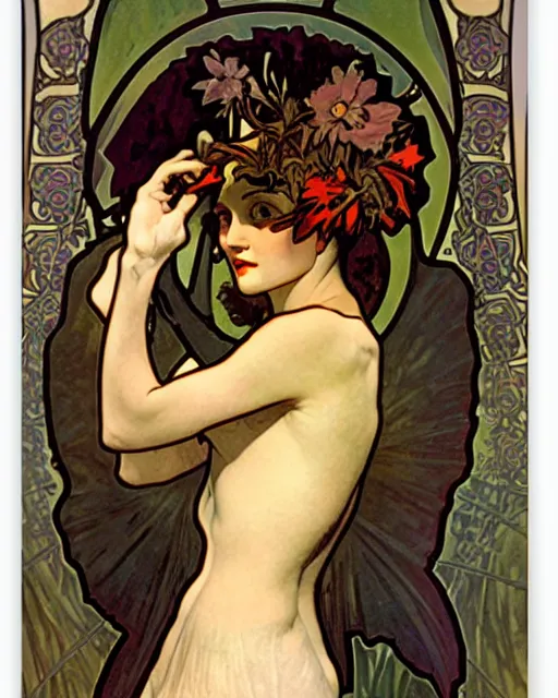 Prompt: a beautiful succubus by alphonse mucha