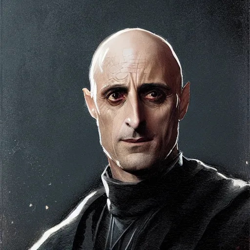 Image similar to A portrait of mark strong as a sith acolyrte in star wars, art by greg rutkowski, matte painting, trending on artstation