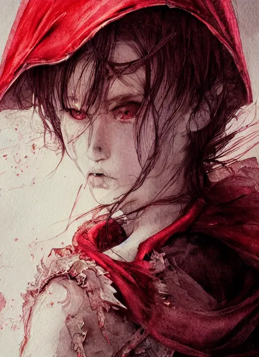 Prompt: portrait, wicked and beautiful little red riding hood, watercolor, dramatic lighting, cinematic, establishing shot, extremly high detail, foto realistic, cinematic lighting, pen and ink, intricate line drawings, by Yoshitaka Amano, Ruan Jia, Kentaro Miura, Artgerm, post processed, concept art, artstation, matte painting, style by eddie mendoza, raphael lacoste, alex ross