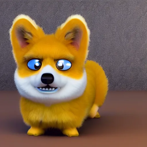 Image similar to high - quality detailed 3 d render of a corgi furby toy, realistic, cute