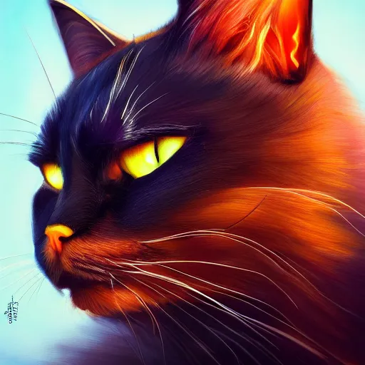 Prompt: an oil painting of a powerful cat with a chiseled jawline, giga chad, dramatic impactful colors, by artgerm, hd, hdr, ue 5, ue 6, unreal engine 5, realistic anime 3 d style, cinematic 4 k wallpaper, 8 k, ultra detailed, gta cover art, high resolution, artstation, award winning