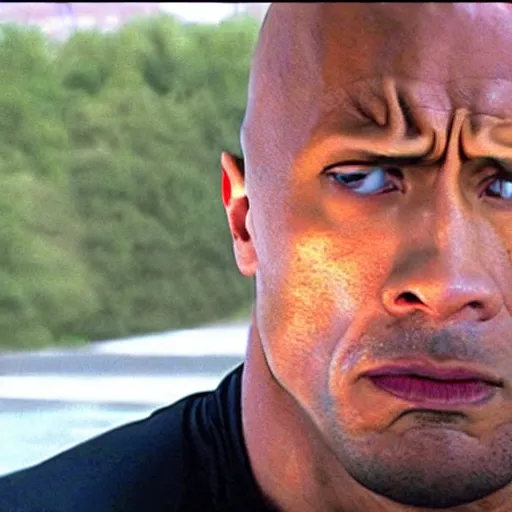 Image similar to cctv footage of angry dwayne the rock johnson in parking lot