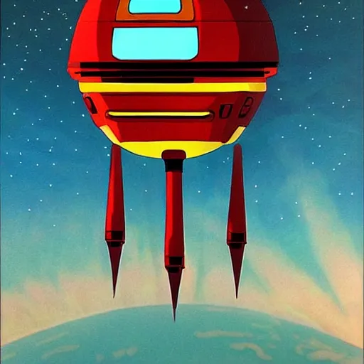 Prompt: futurama spaceship in a modern style of art deco painting