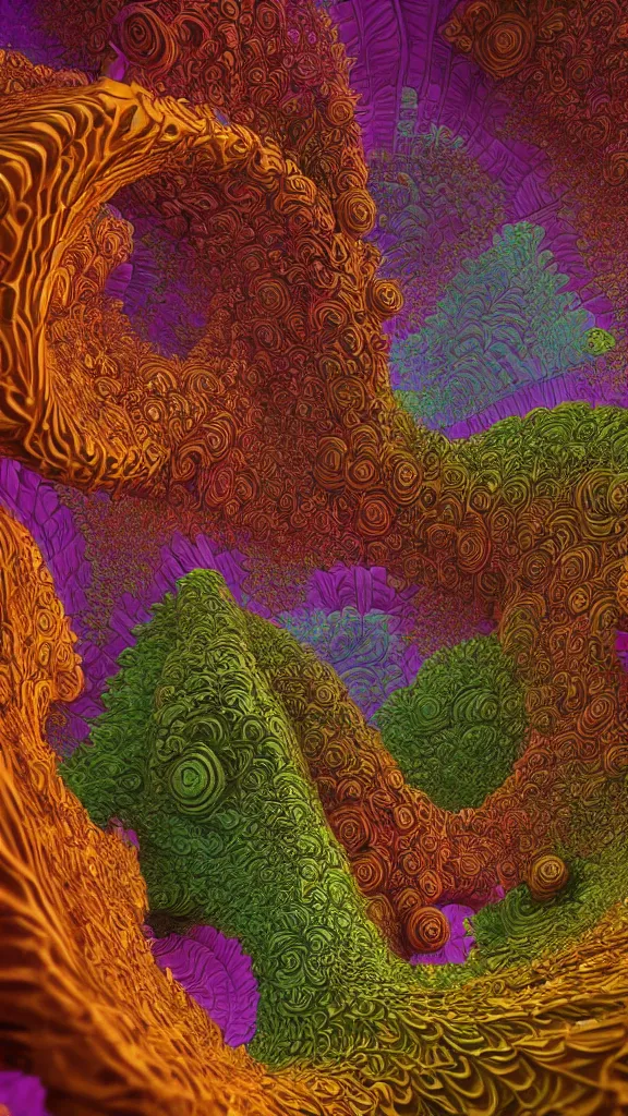 Image similar to 3d fractal background by Escher, psychedelic, mandelbulb 3d, digital art, high details, depth of field, hard lighting, trending on artstation, deviantart, octane render, HD, 8k