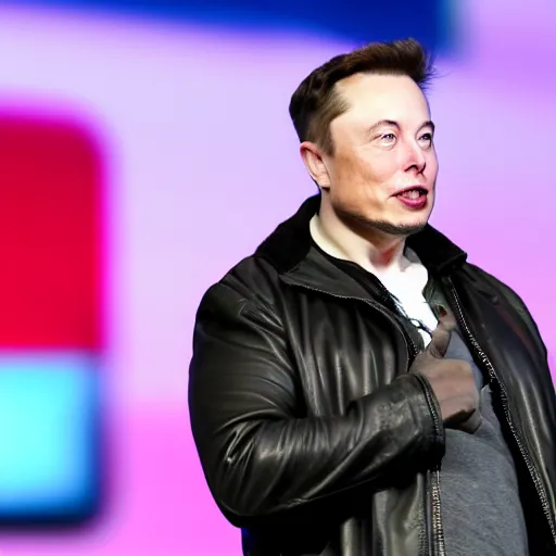 Image similar to Elon musk on a stage at an apple inc conference, highly detailed