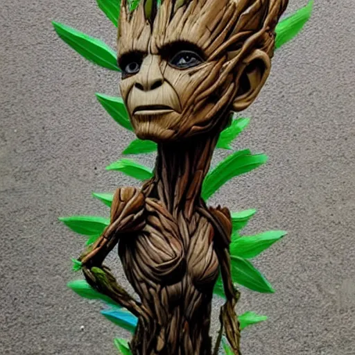 Image similar to sculpture of Groot by Sandra Chevrier