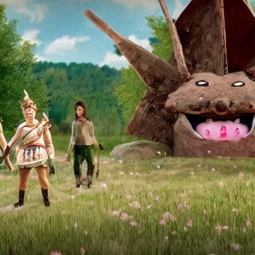 Image similar to a still from the movie midsommar crossover with the game okami