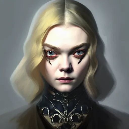 Image similar to symmetry!! portrait of elle fanning in dishonored, horror, fashion, dark!! intricate, elegant, highly detailed, digital painting, artstation, concept art, smooth, sharp focus, illustration, art by artgerm and frank frazetta and peter paul rubens