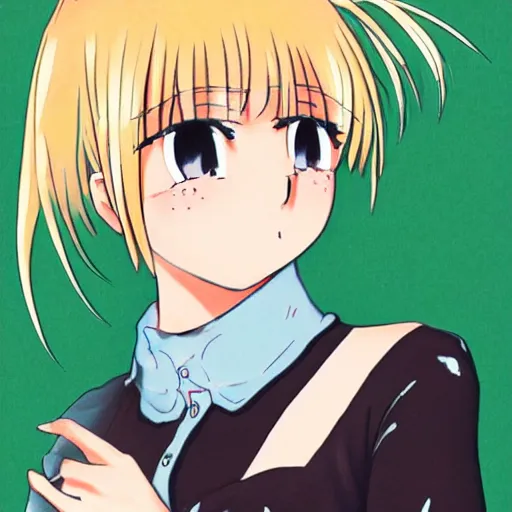 Image similar to anime girl with short blonde hair, 9 0 s anime style