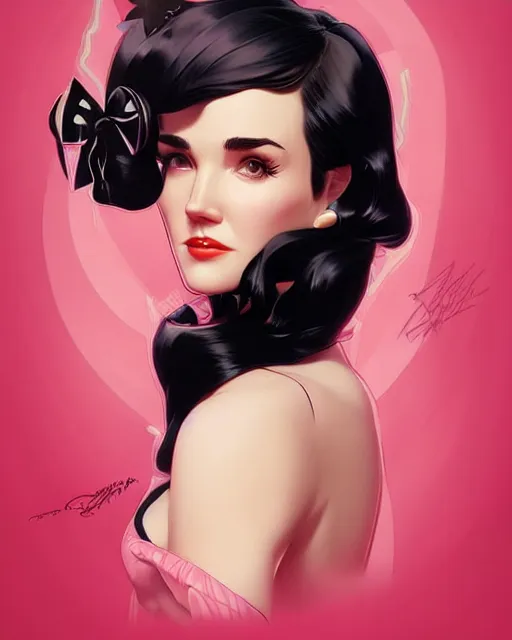 Image similar to a pin up and beautiful fashion charming dreamlke jennifer connelly, symmetrical face, symmetrical eyes, character art, art by artgerm lau and wlop and and ilya kuvshinov and john singer sargent, joshua middleton comic art