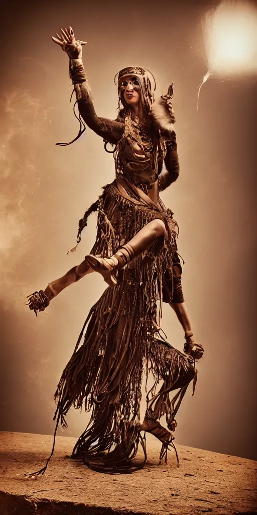 Image similar to old vintage full body photo of ancient shaman female on the complex big steam punk hooverboard with antigravity engine, extreme sports photography , dynamic photography,clean symmetrical face, high speed,dirt and grawel flying in the spot, lens flares, dust in the air, dramatic lighting, intricate, highly detailed, centered, smooth, sharp focus, sports photography, old photo, black and white, sepia, cinematic lighting, cinematic angle, national geographic