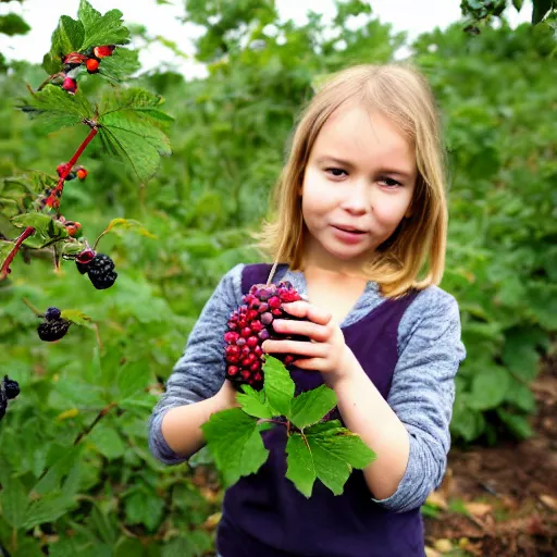 Prompt: The devil picking blackberries in October in England