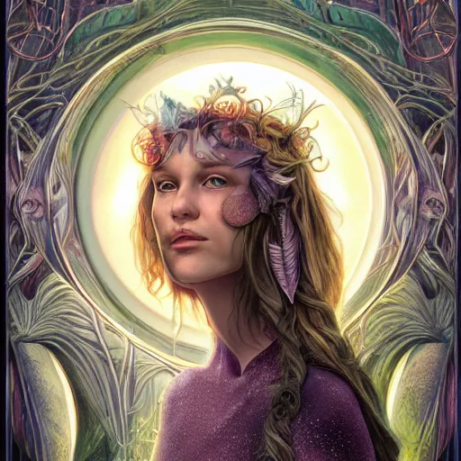 Image similar to realistic detailed face portraits of the spark of life by emilia dziubak, will terry, greg olsen, chris mars, ann long, and mark brooks, fairytale, female, feminine, art nouveau, illustration, character concept design, storybook layout, story board format