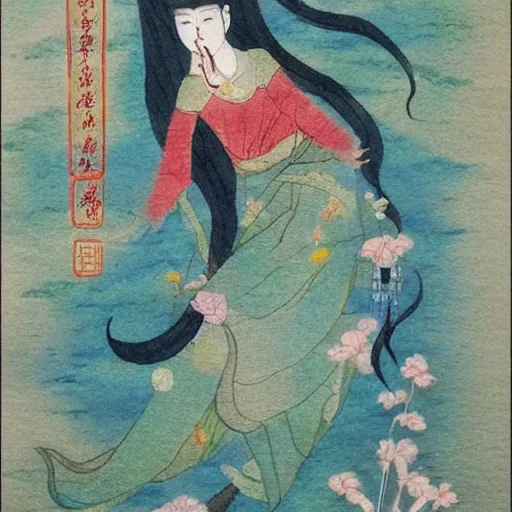 Image similar to Elfin goddess in the style of Chinese watercolor,