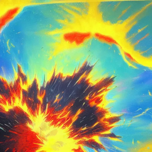 Image similar to Concept art for the earth exploding. Trending on art station, bright colors.