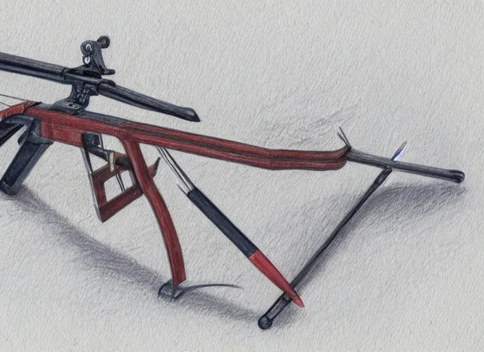 Prompt: a crossbow bolt made of salt in a case, sketch, coloured pencil, diagram