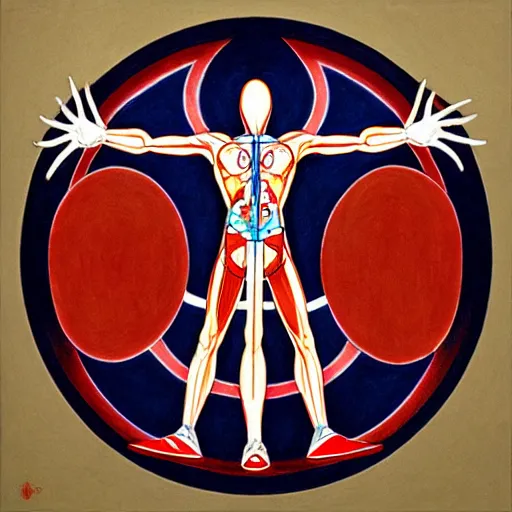 Image similar to ultraman vitruvian man bu james jean, surrealism