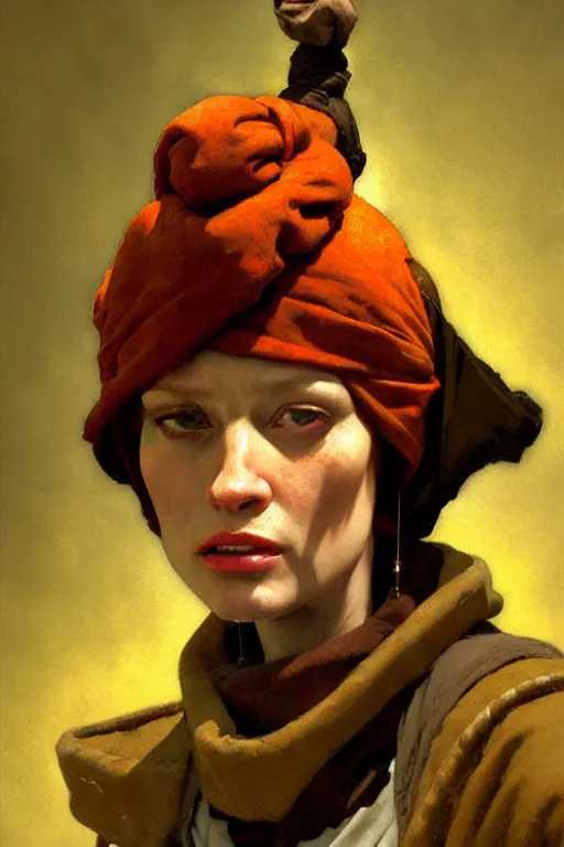 Image similar to full character portrait half - life 2 team fortress 2 video game character art not the girl with the pearl earring character design, painting by gaston bussiere, katsuya terada, nc wyeth, greg rutkowski, craig mullins, vermeer, frank frazetta, mucha, tom of finland, trending on artstation, jeffery catherine jones