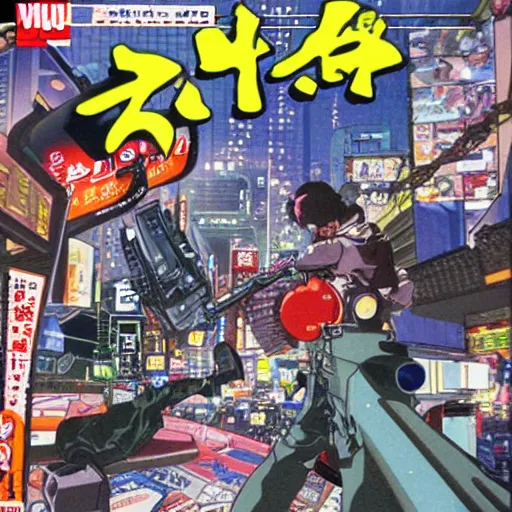 Image similar to 1993 Video Game Cover Art, Anime Neo-tokyo bank robbers vs police shootout, bags of money, Police Shot, Violent, Action, MP5S, FLCL, Highly Detailed, 8k :4 by Katsuhiro Otomo : 8