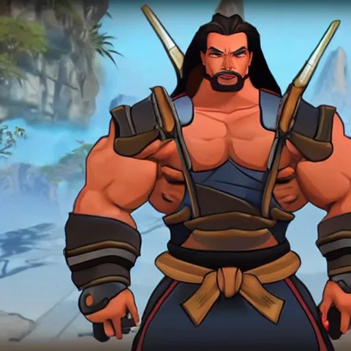 Image similar to a screenshot of arnold schwarzenegger as hanzo in overwatch