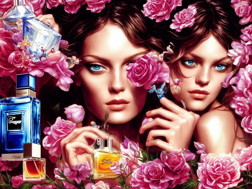 Image similar to fragrance advertising campaign painted by drew struzan, highly detailed