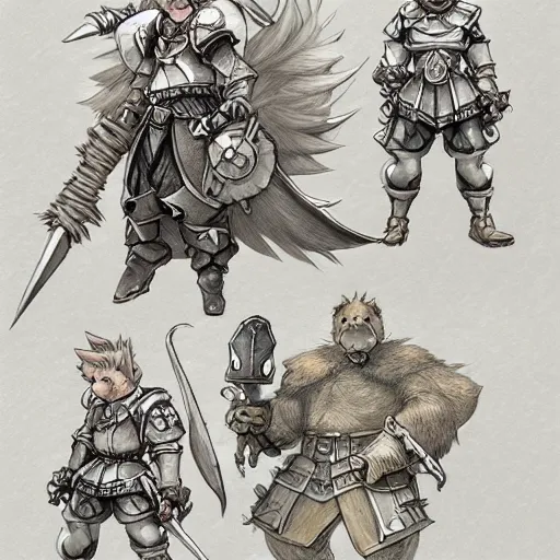 Image similar to heroic character design of anthropomorphic beaver, whimsical beaver, portrait of face, holy crusader medieval, final fantasy tactics character design, character art, whimsical, lighthearted, colorized pencil sketch, highly detailed, Akihiko Yoshida,