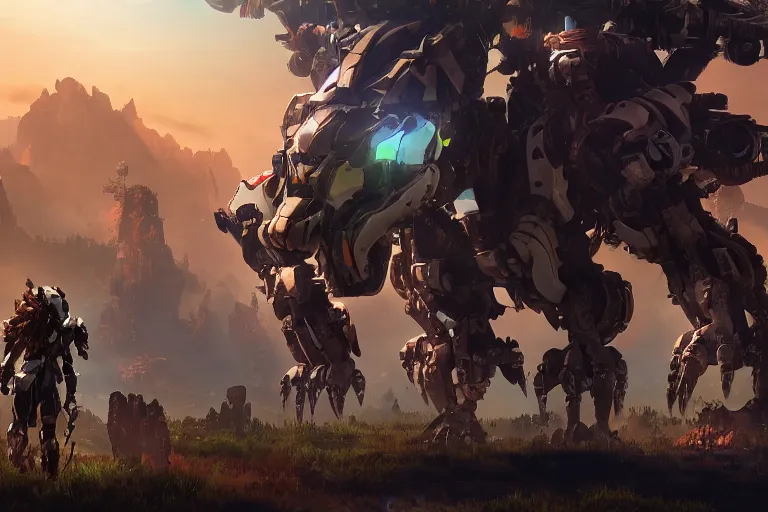 Image similar to watcher machine mecha animal beast robot of horizon forbidden west horizon zero dawn bioluminiscence global illumination ray tracing hdr fanart arstation by sung choi and eric pfeiffer and gabriel garza and casper konefal