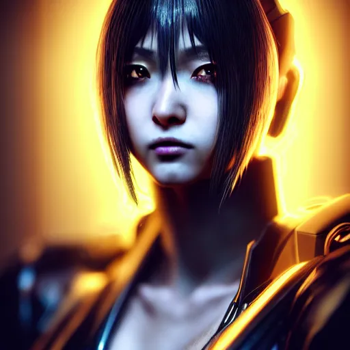 Image similar to An epic comic hyperrealistic anime painting of a cyber warrrior girl wearing futuristic wardrobe, black and silver, ultradetailed face expression trending on artstation and artbreeder, cyberpunk 2077 color, heavy rainning at tokyo street night, neon ligh, DAZ, 8k, unreal 5 engine render, cosplay, RPG portrait, final fantasy Vll world concept, dramatic lighting, rim lights, PS5 render quality