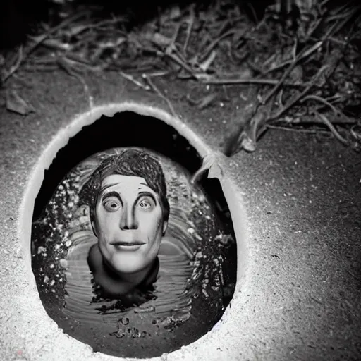 a portrait photo with flash, a slightly melted shiny Stable Diffusion