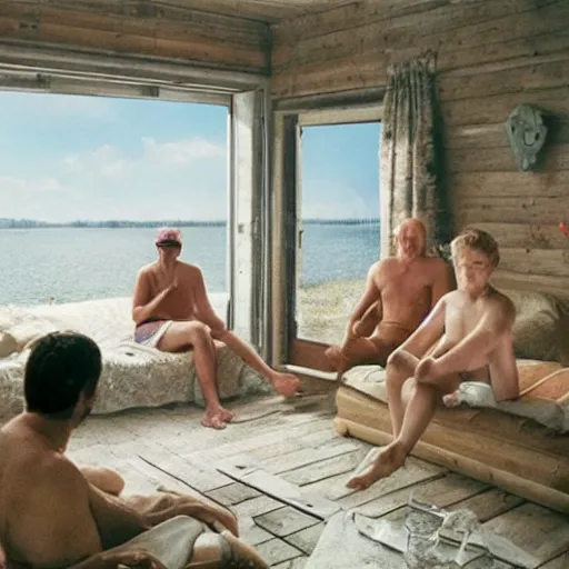 Image similar to summer'2 2, vacation at the baltic sea. people inside a summer home in the baltic, photo by gregory crewdson