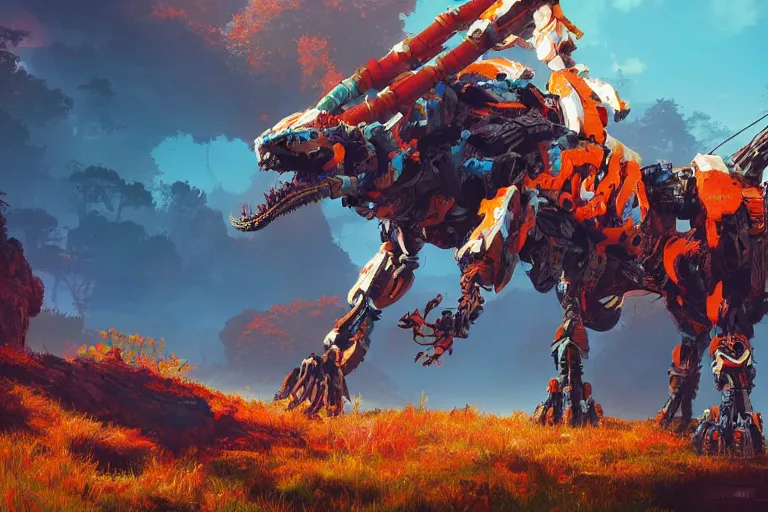 Image similar to fireclaw machine mecanical creature robot of horizon forbidden west horizon zero dawn bioluminiscence global illumination ray tracing hdr fanart arstation by ian pesty and alena aenami artworks in 4 k