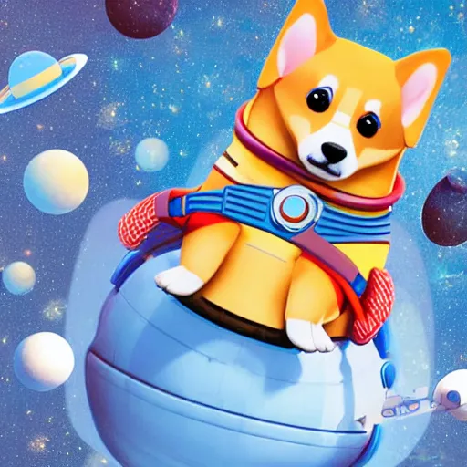 Prompt: a cute corgi cosmonaut in outer space, 3 d render, character in a children's cartoon