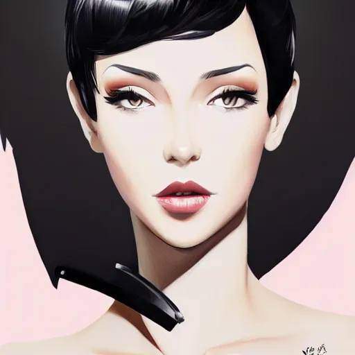 Image similar to slim killer girl in tuxedo with black bob hair, elegant, 2d, ultra highly detailed, digital painting, smooth, sharp focus, artstation, art by Ilya Kuvshinov