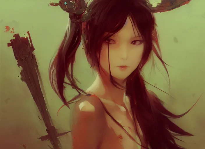 Image similar to anime girl, yandere intricate, elegant, highly detailed, vivid colors, john park, frazetta, sparth, ruan jia, jeffrey catherine jones