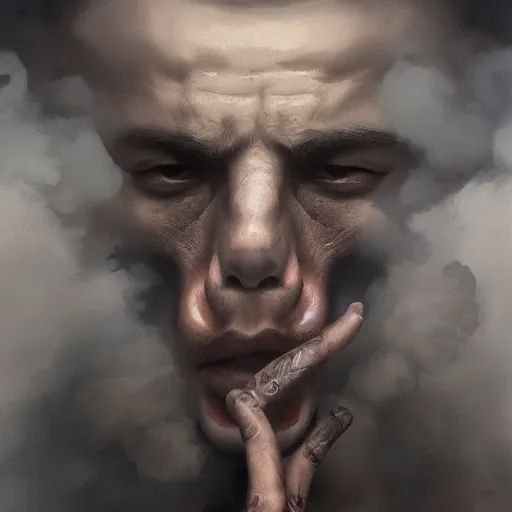 Image similar to Man being consumed by smoke, beautiful illustration, detailed, by Wylie Beckert, artgerm, top on artstation, realistic, 4k