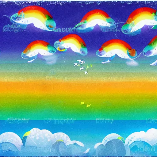 Image similar to sky with rainbow fishes, fantasy, hyperrealistic