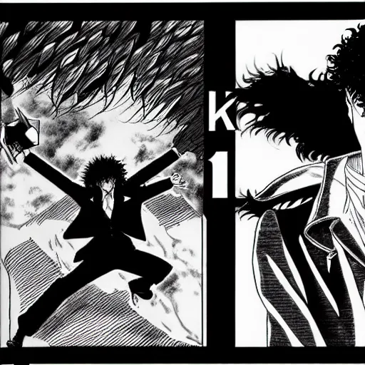 Image similar to Spike Spiegel by Kentaro Miura :: Manga panel,