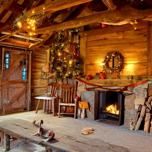 Prompt: Santa inside a rustic barn, in the style of Jenny Nyström