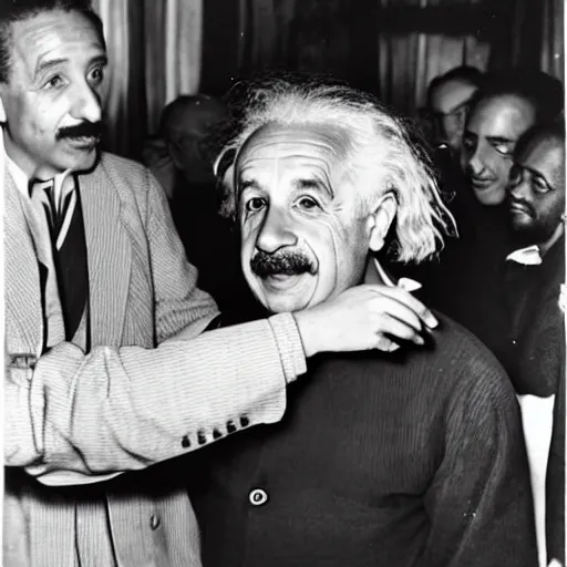 Image similar to color photograph of Albert Einstein DJ at a nightclub, in color, color photograph, colors