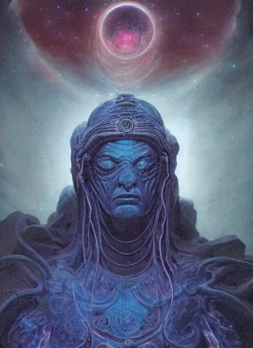 Image similar to a beautiful matte painting portrait of the lamp god, the old days, the outer god from the starry sky in lord of mysterious by wayne barlowe