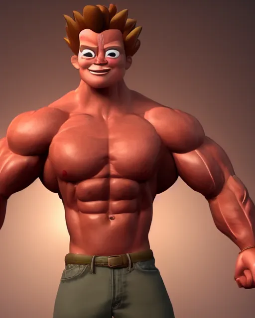 Prompt: muscular bodybuilder jimmy neutron realistic detailed cinematic lighting 3 d photorealistic