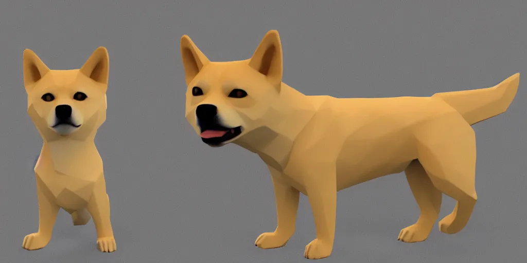 Image similar to concept art of low polygon 3 d render of shiba inu, doge meme