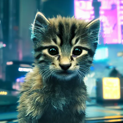 Image similar to kittens in cyberpunk 2 0 7 7 8 k resolution hyperdetailed photorealism hdr extremely high quality award winning