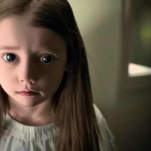 Prompt: Film still of the Little girl from the movie Ring